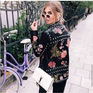 Lpa Leather Black Jacket Floral Embroidered 58 Roses Size XS